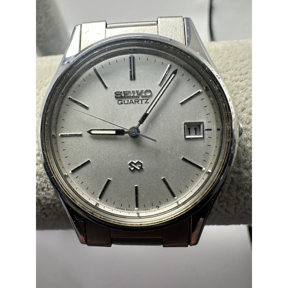 Seiko SQ 5H22-7A10 Mens Watch‎ New Battery 35MM 7.5" Silver Tone Vintage A96
